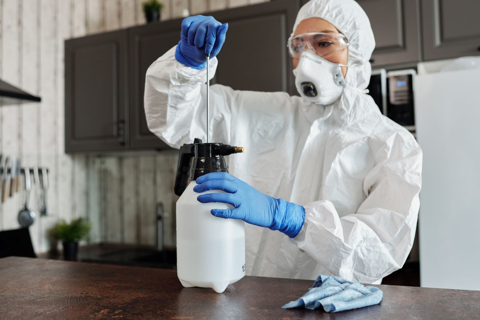 Pest control technician treating a New York City home